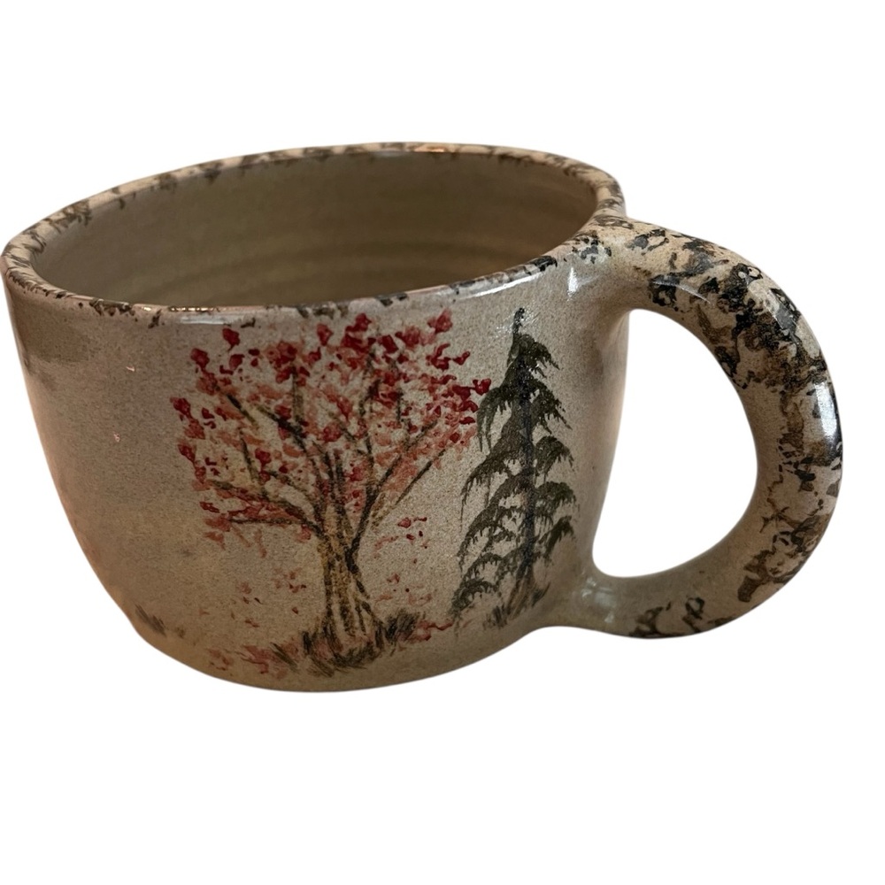 2001 Pigeon Switch Pottery Bowl with Handle Large Mug Trees Nature Hand Painted